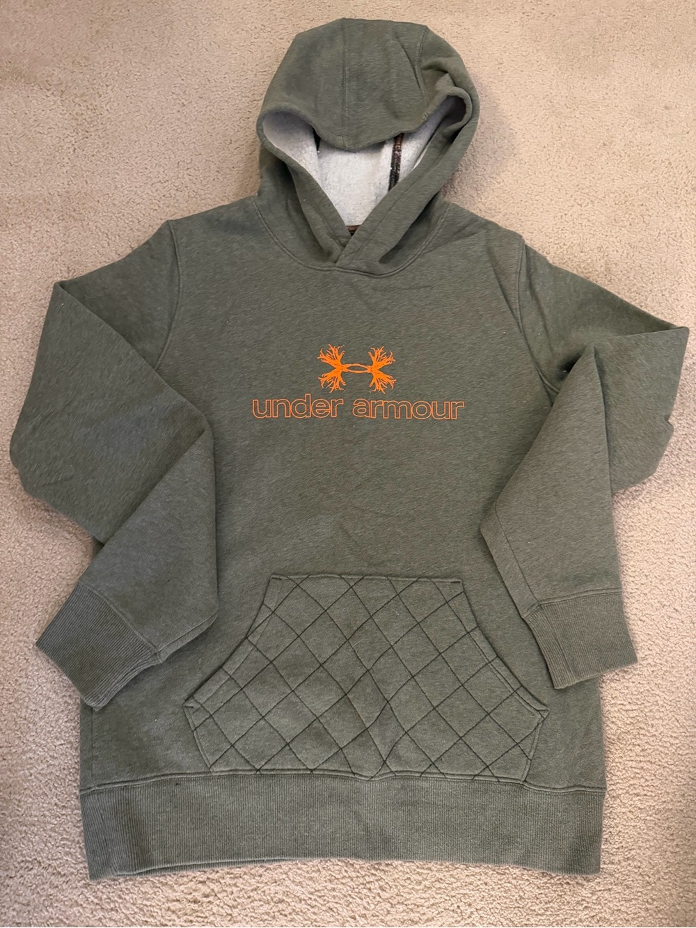 Under Armour Olive Green Sherpa-Lined Hoodie with Yellow Accent